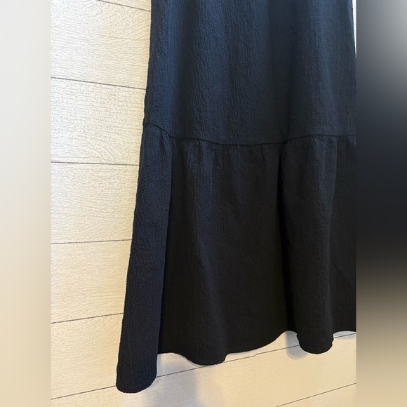 EILEEN Fisher Black Organic Cotton Seersucker Pucker Tiered Dress, Size Small - Picture 12 of 15